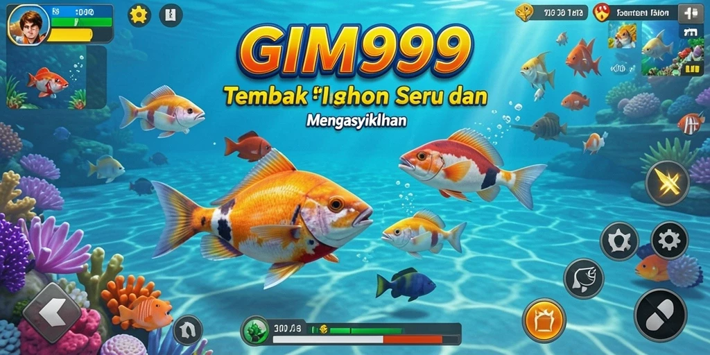 Screenshot dari gameplay GIM999 dengan aksi menembak ikan.