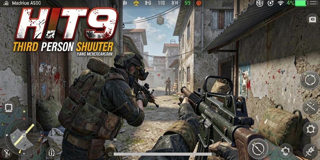 Tampilan gameplay HIT9 dengan aksi intens dalam mode TPS.