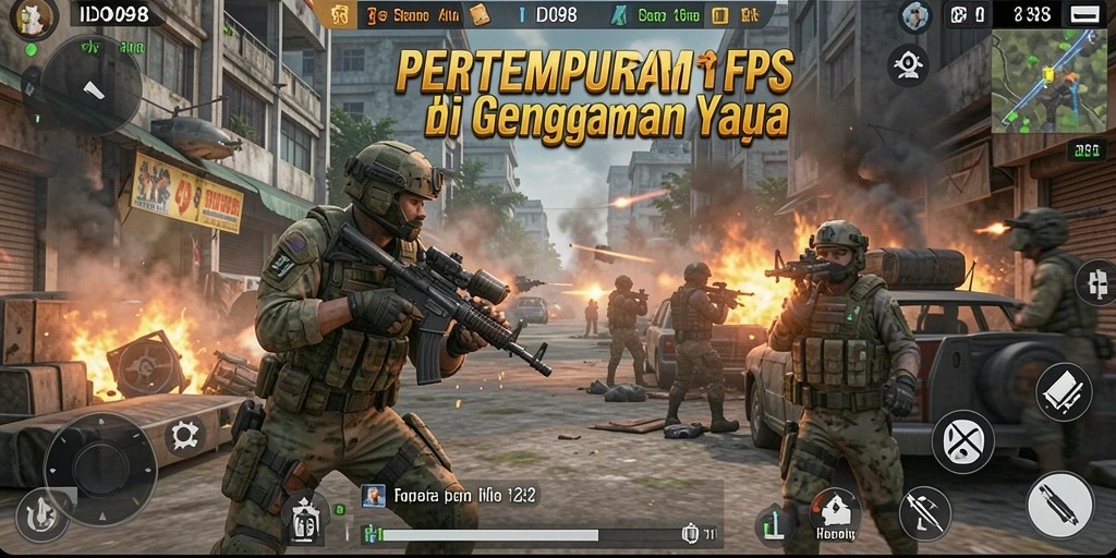Screenshot menunjukkan intense gameplay dalam pertempuran FPS.