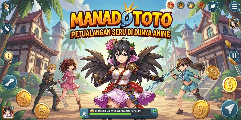 Tangkapan layar gameplay MANADOTOTO yang menunjukkan karakter anime dalam aksi.