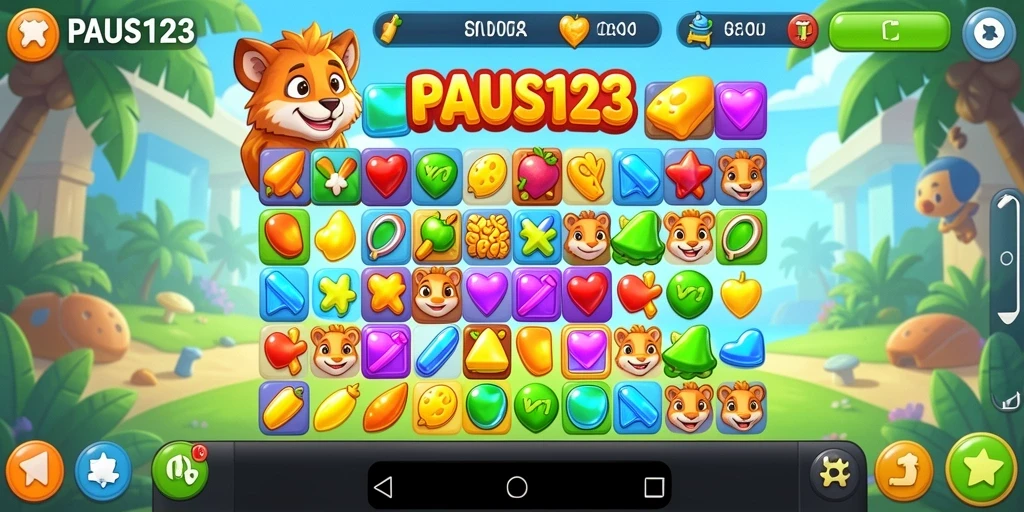 Screenshot PAUS123 menampilkan gameplay Match-3 yang seru.