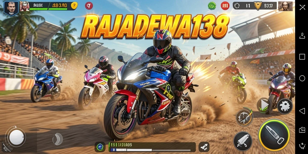 Gameplay seru RAJADEWA138 dengan balapan motor yang mendebarkan.