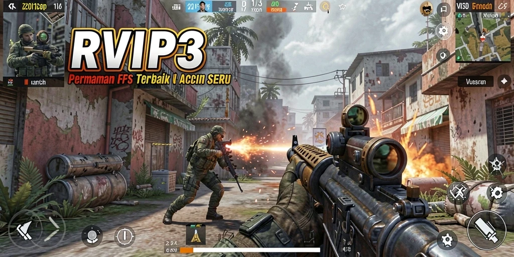 Tangkapan layar RVIP3 menampilkan pertempuran FPS yang mendebarkan.