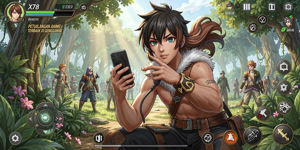 Screenshot X78 menampilkan pertarungan karakter Anime yang epik.